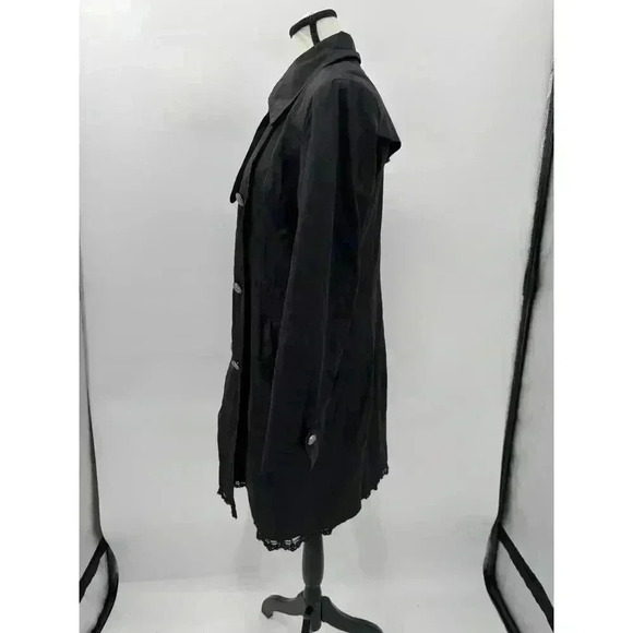 Betsey Johnson Women's Black Button-Up Trench Coat with Lace Trim Detail Medium‎ - Picture 4 of 6